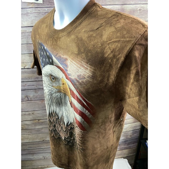 The Mountain Bald Eagle American Flag Brown Tie Dye Vintage T Shirt Adult Medium - Picture 6 of 8